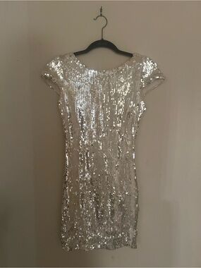 Dress the Population Cream Sequin Mini Dress